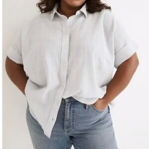 Madewell Courier Pintuck-back Textured Windowpane Cool Fog Button up Shirt Sz S